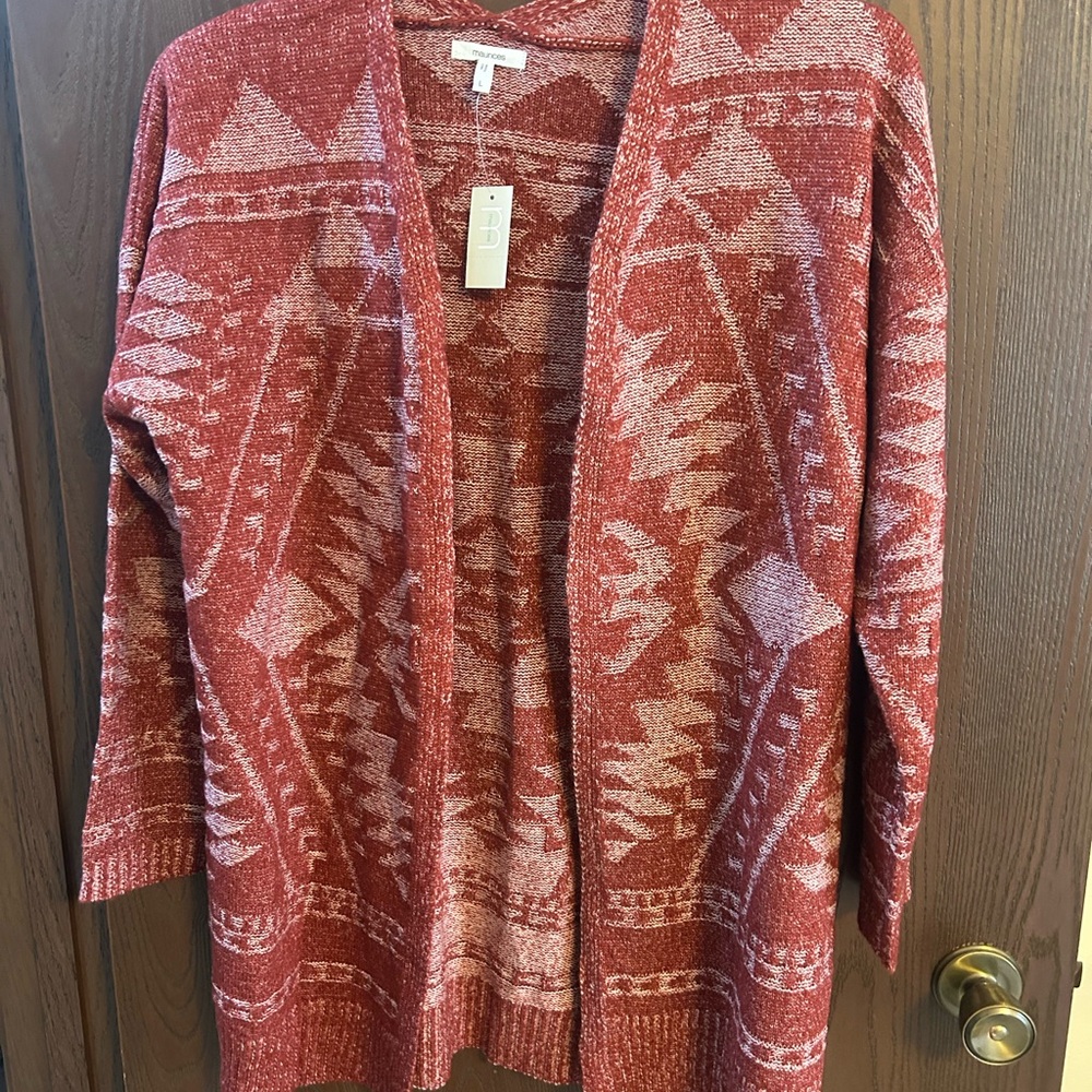 Maurices Rust Red Geometric Cardigan